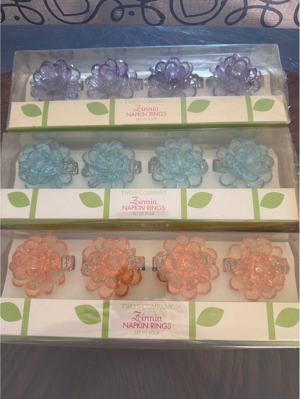 Two's Company Zinnia Napkin Rings Set of Four - Multi Color Floral Design
